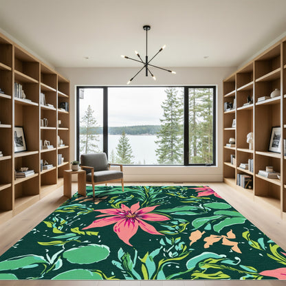 Tropical Coral Pink Floral Garden Rug