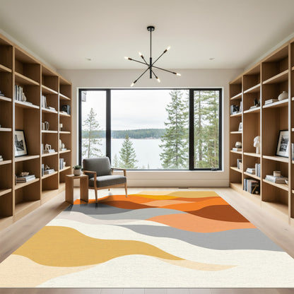 Warm Earth Tone Abstract Waves Rug