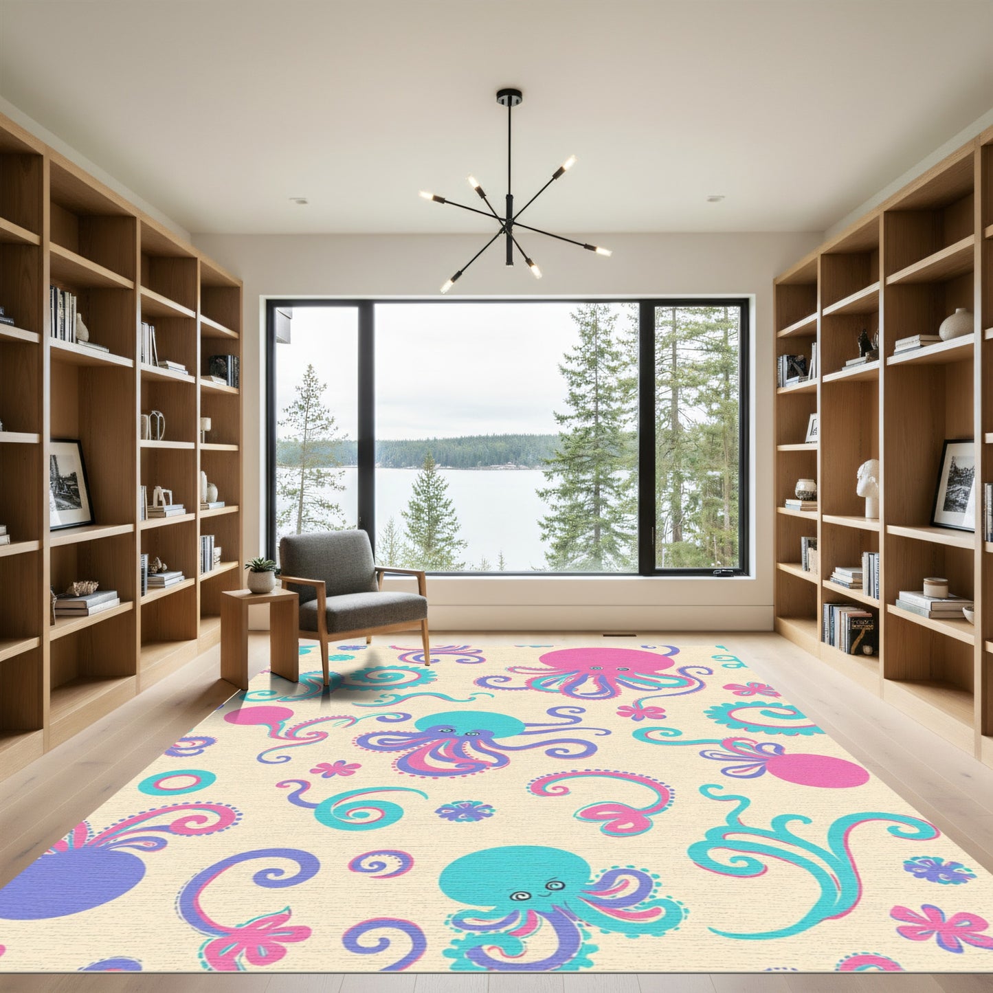 Whimsical Pink Aqua Octopus Swirl Rug