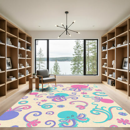 Whimsical Pink Aqua Octopus Swirl Rug