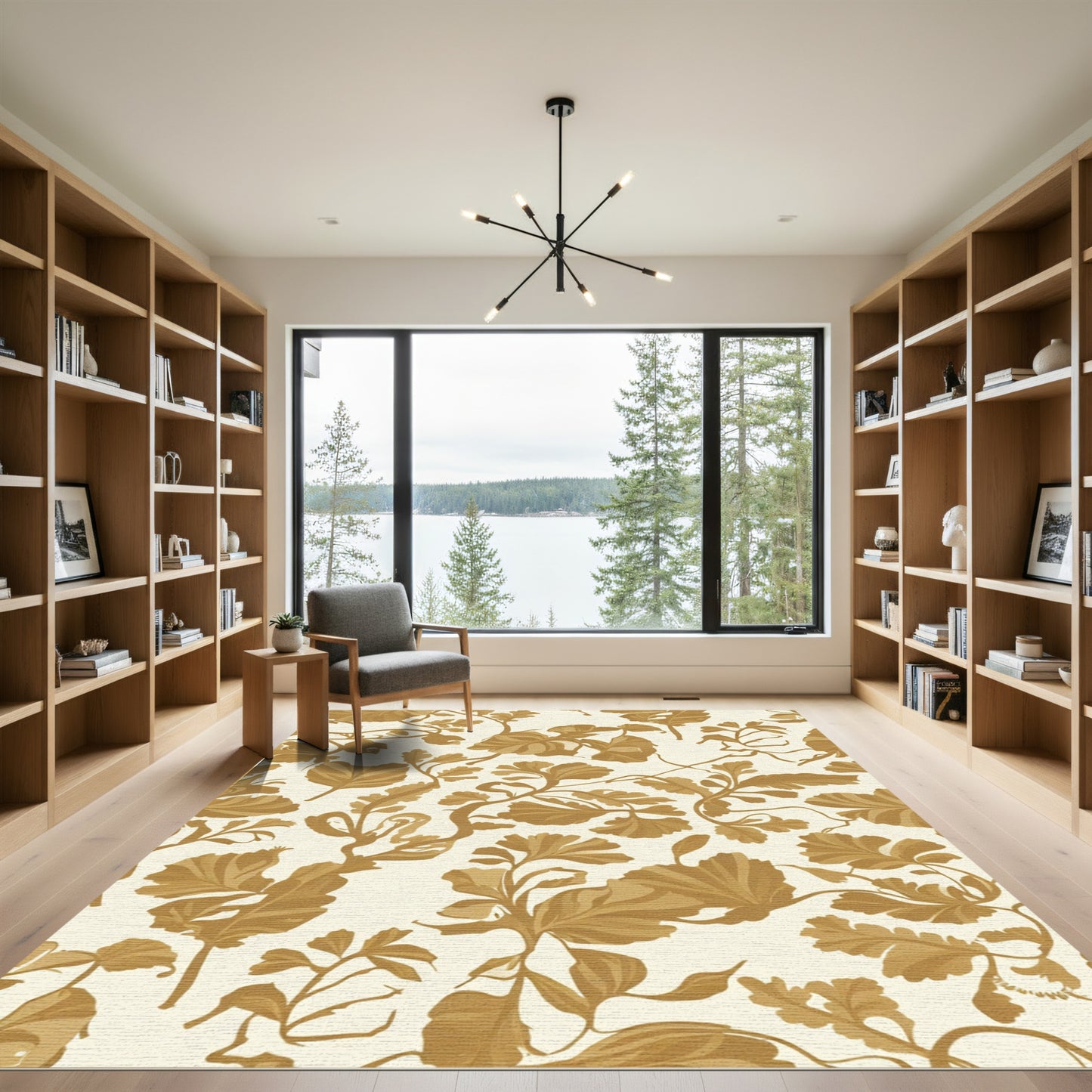 Golden Olive Botanical Scroll Rug