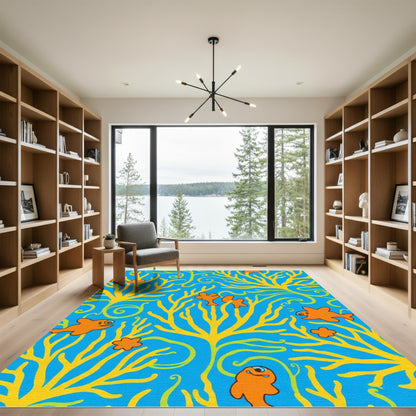 Whimsical Orange Fish Coral Garden Rug