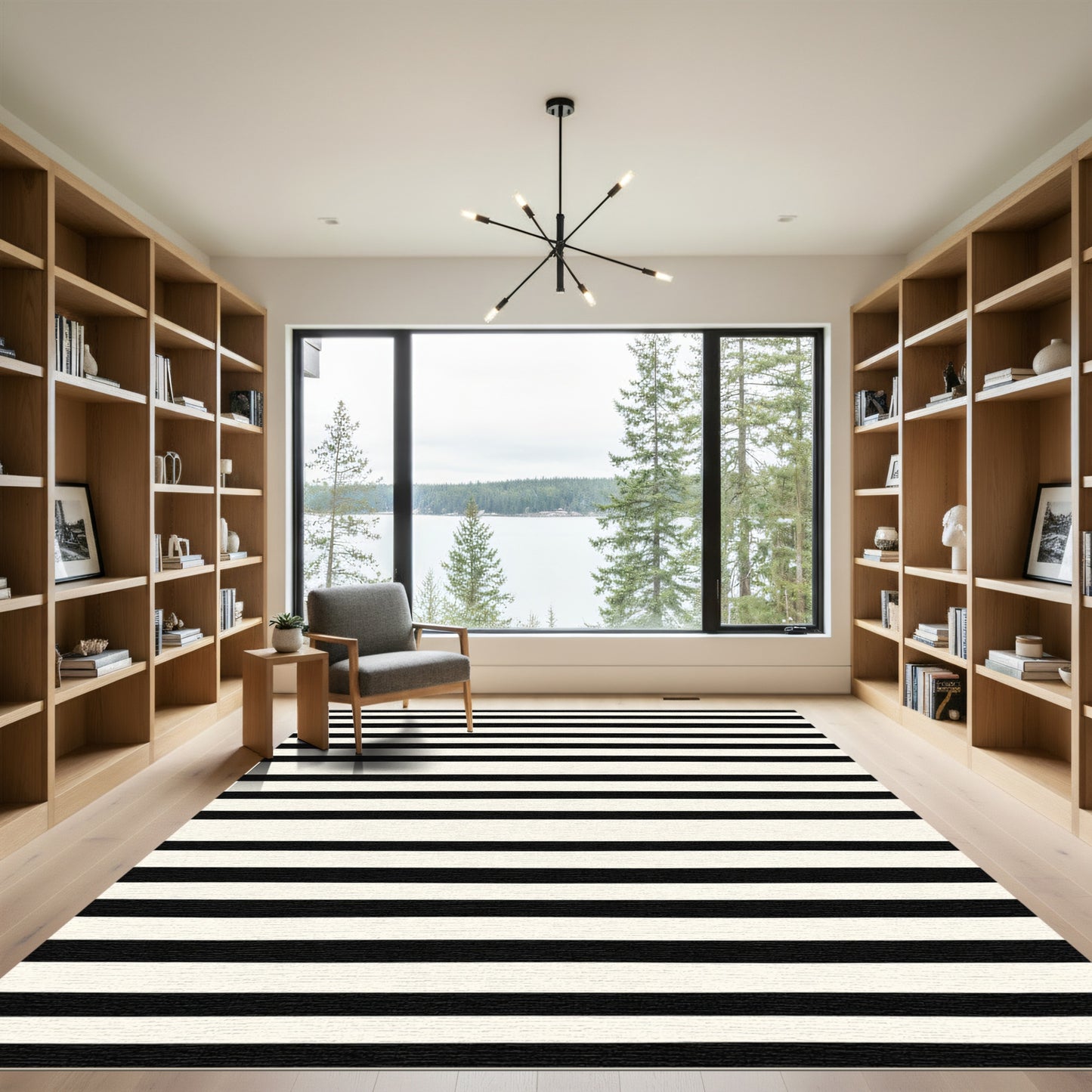 Graphic Linear Black White Rug