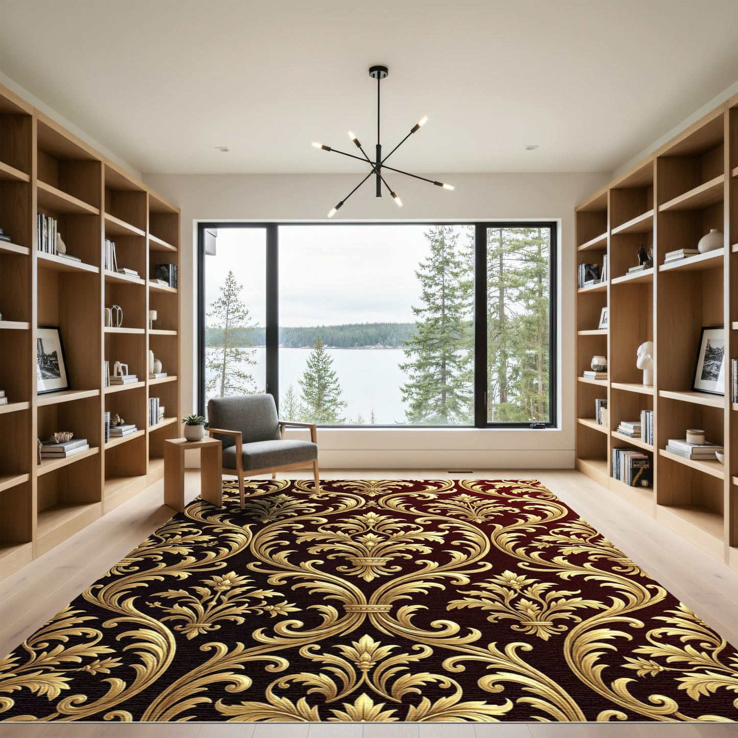 Ornate Gold Damask Vine Rug
