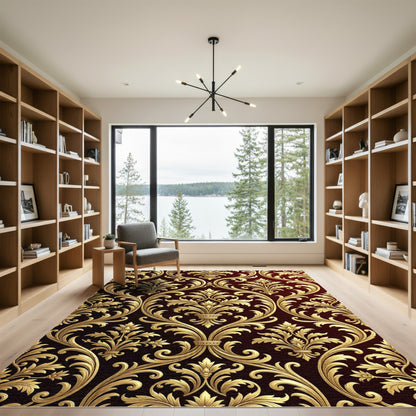 Ornate Gold Damask Vine Rug