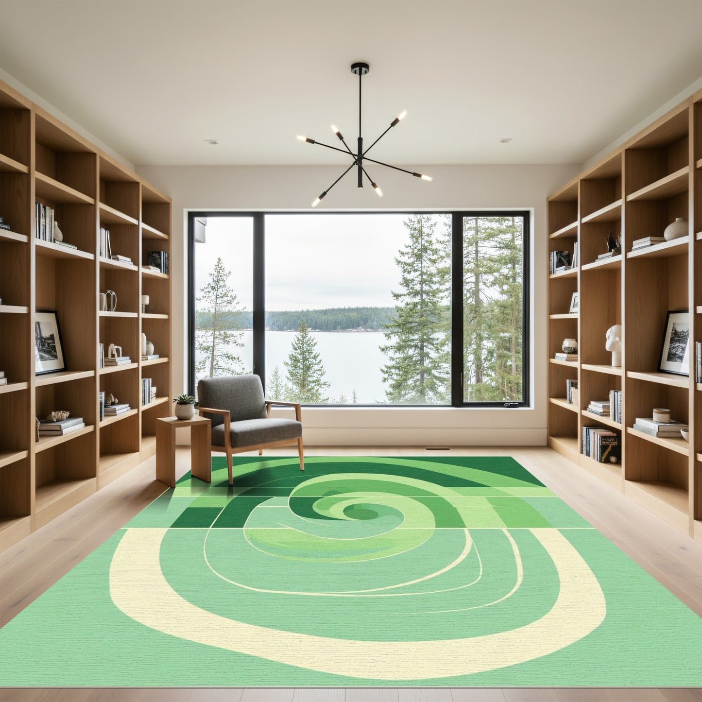 Verdant Swirl Abstract Geometric Rug