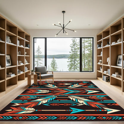 Geometric Tribal Arrow Ink Feathered Tapestry Rug