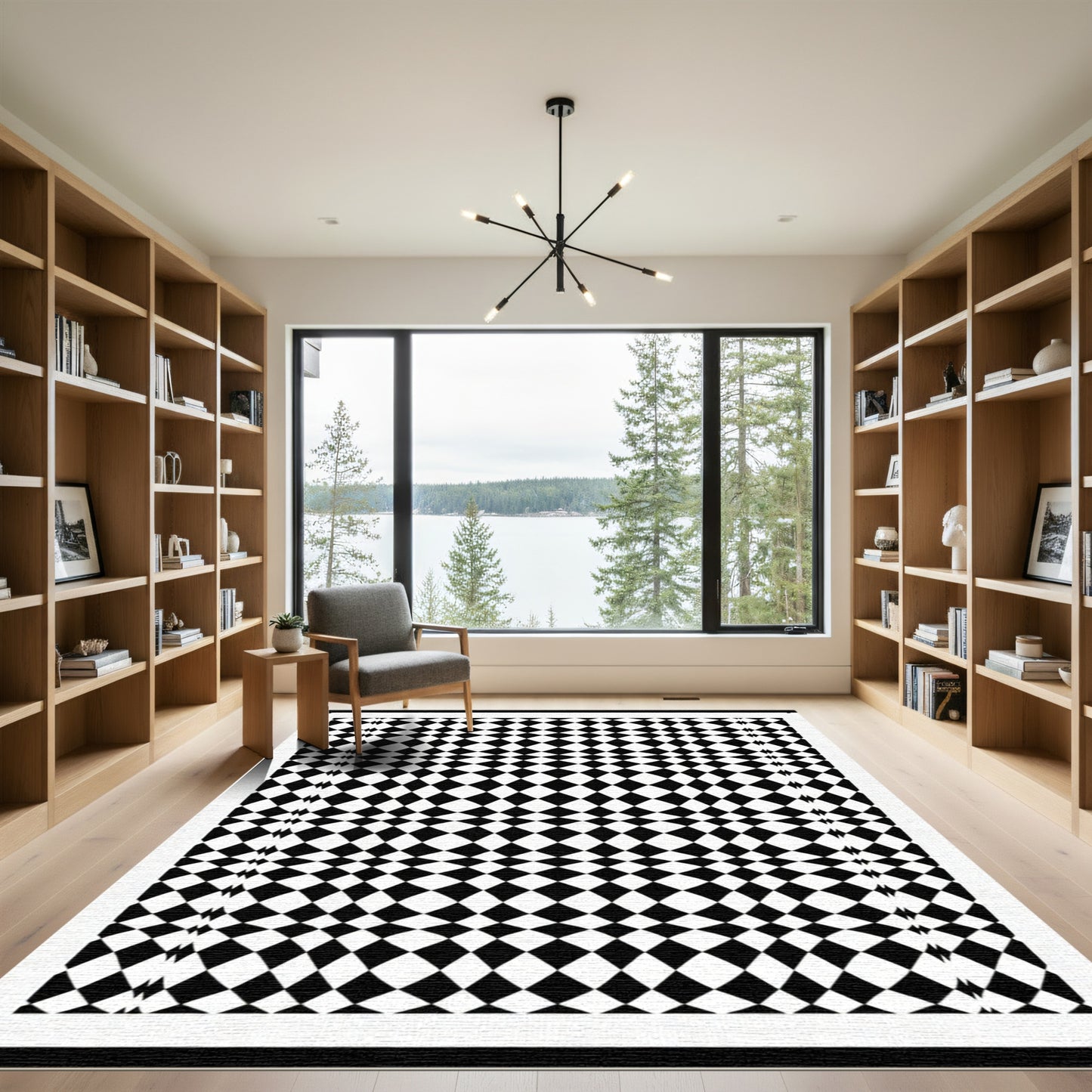 Bold Black White Diamond Weave Rug