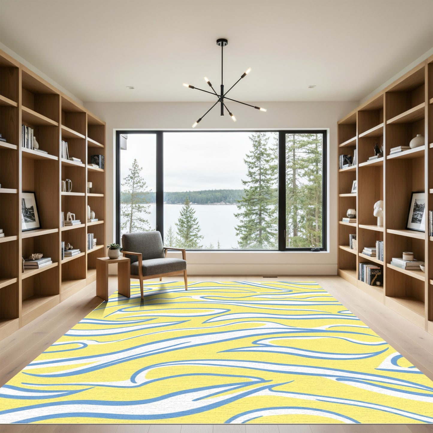 Yellow Blue White Swirl Abstract Rug