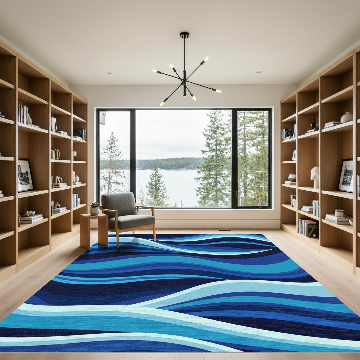 Deep Blue Ocean Wave Stripes Rug