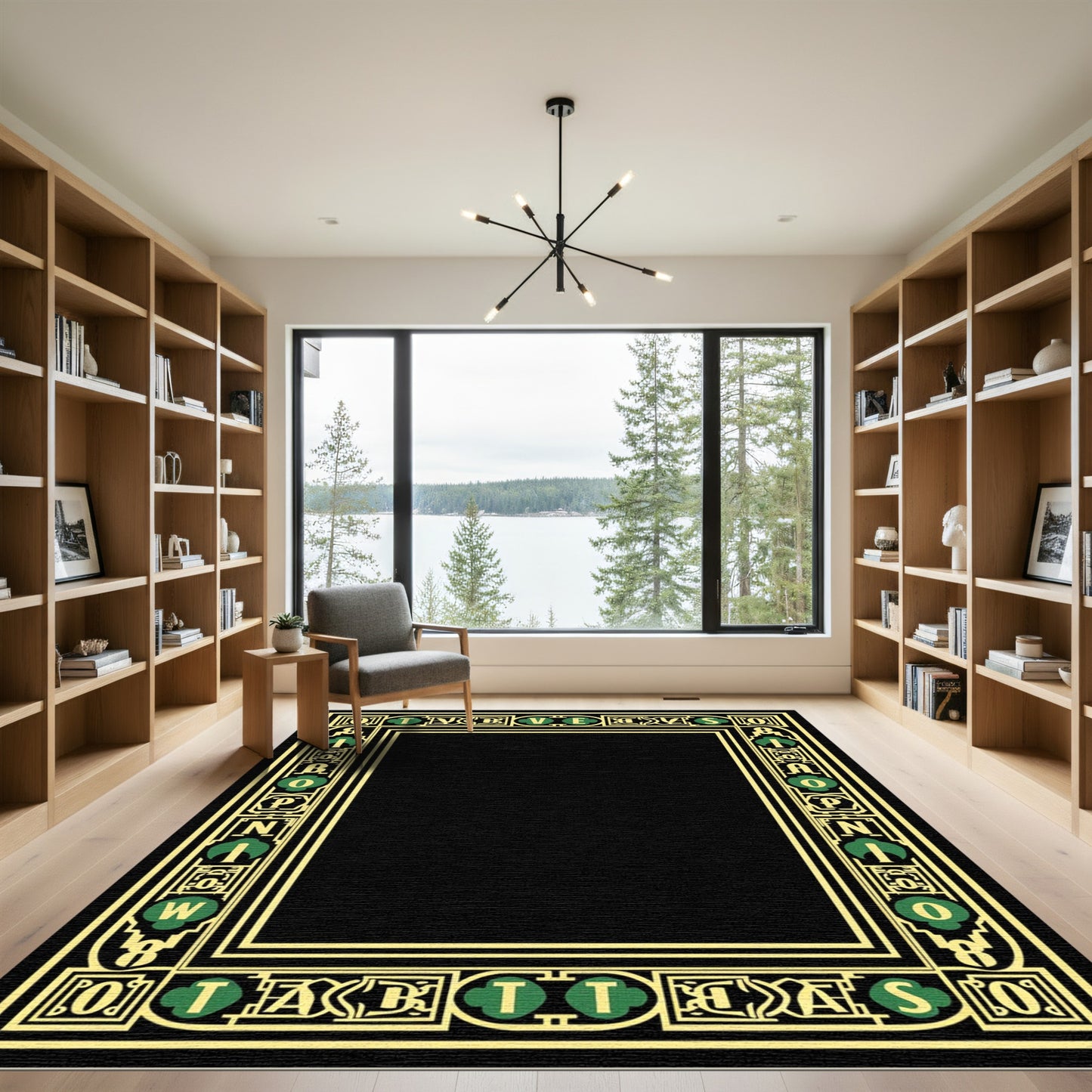 Art Nouveau Gold Green Lettered Border Rug