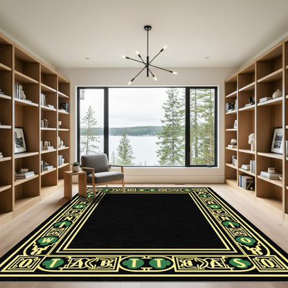 Art Nouveau Gold Green Lettered Border Rug