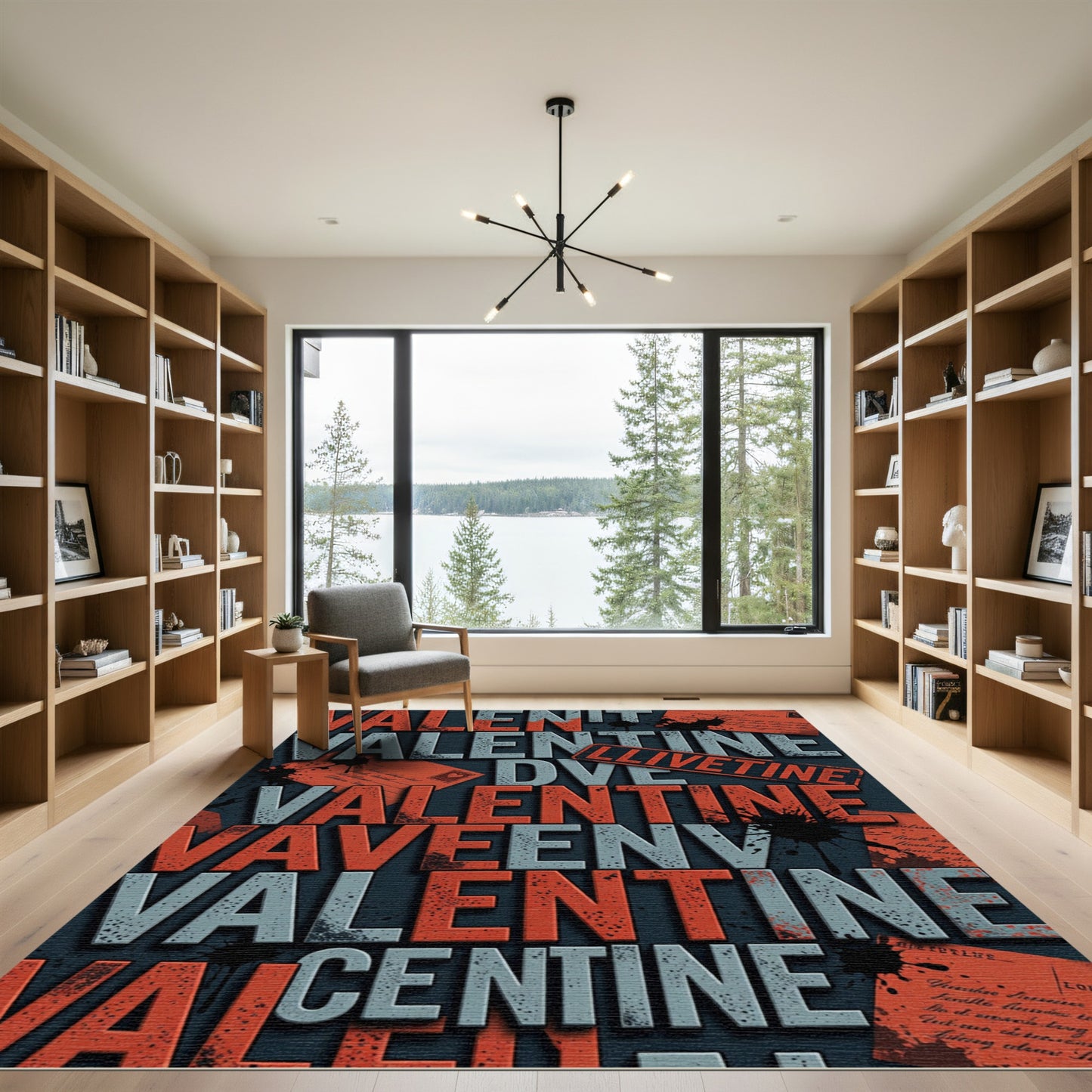 Crimson Gray Love Valentine Text Rug