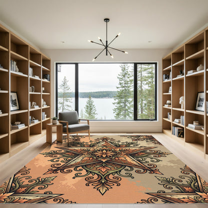 Ornate Starburst Foliage Earthy Floral Rug