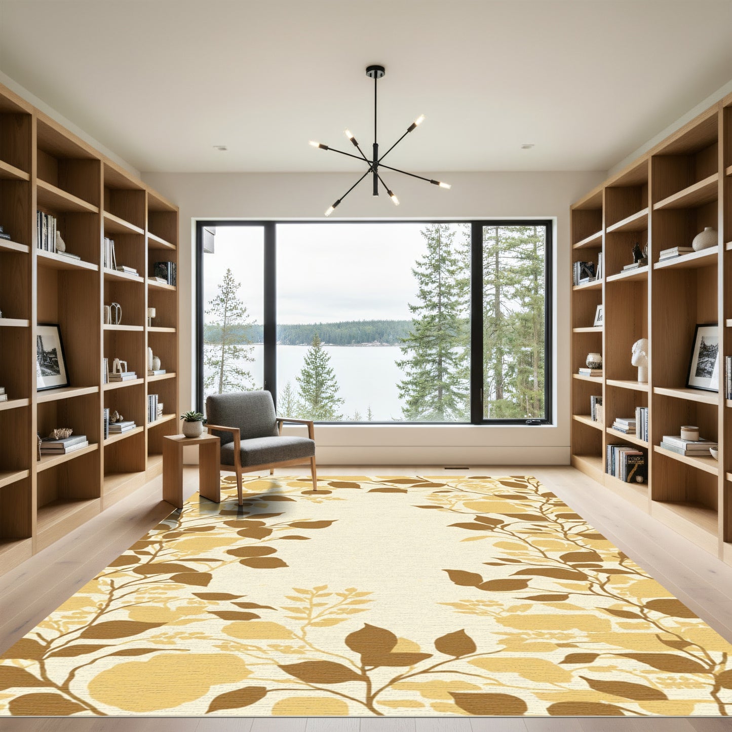 Earthy Brown Beige Botanical Branches Rug