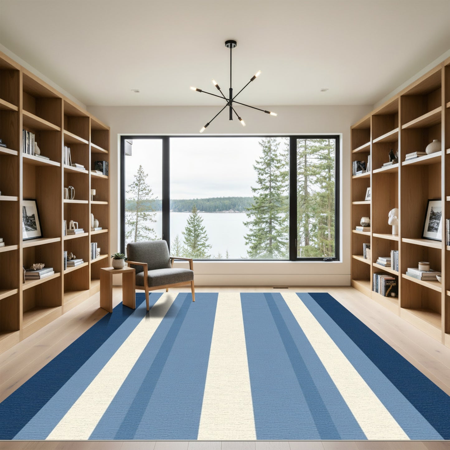 Navy Blue Cream Striped Vertical Lines Rug