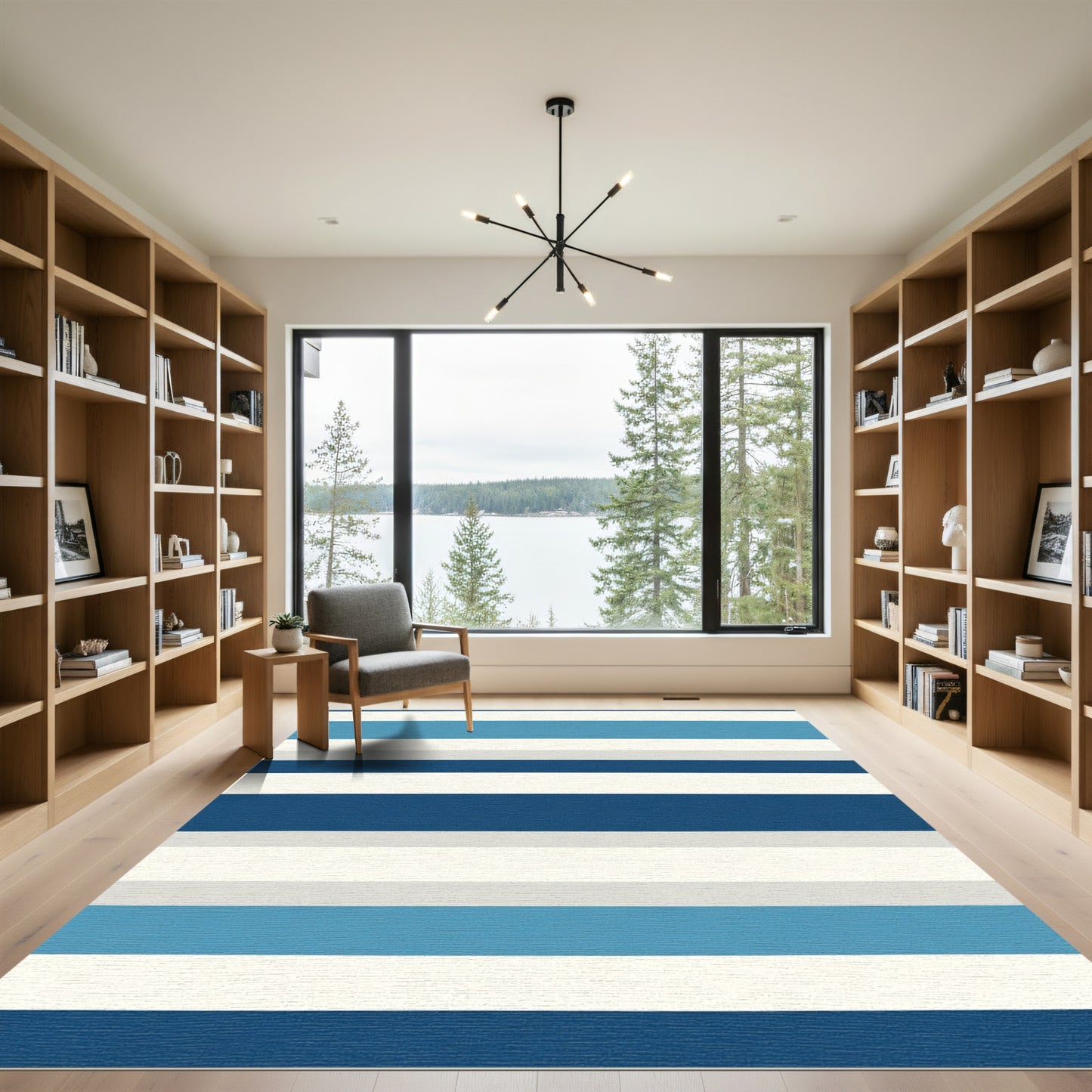 Cool Blues Classic Horizontal Stripe Rug