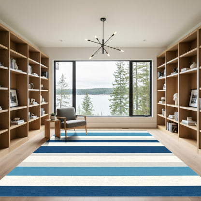 Cool Blues Classic Horizontal Stripe Rug