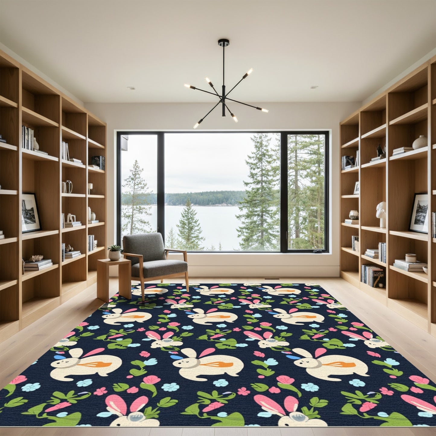 Charming Bunny Spring Garden Floral Rug