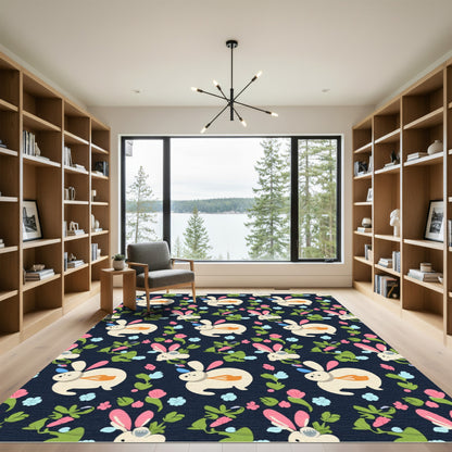 Charming Bunny Spring Garden Floral Rug