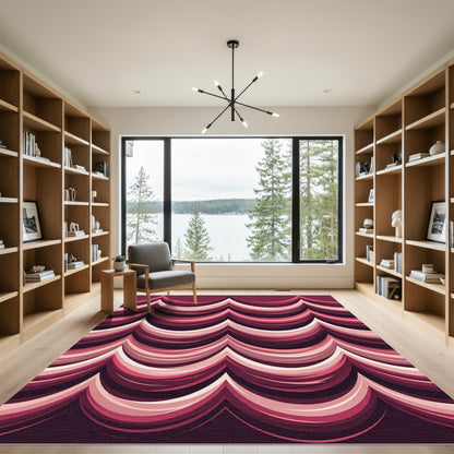 Crimson Abstract Wave Bands Rug