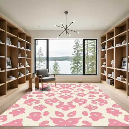 Pink Cream Symmetrical Floral Scroll Rug