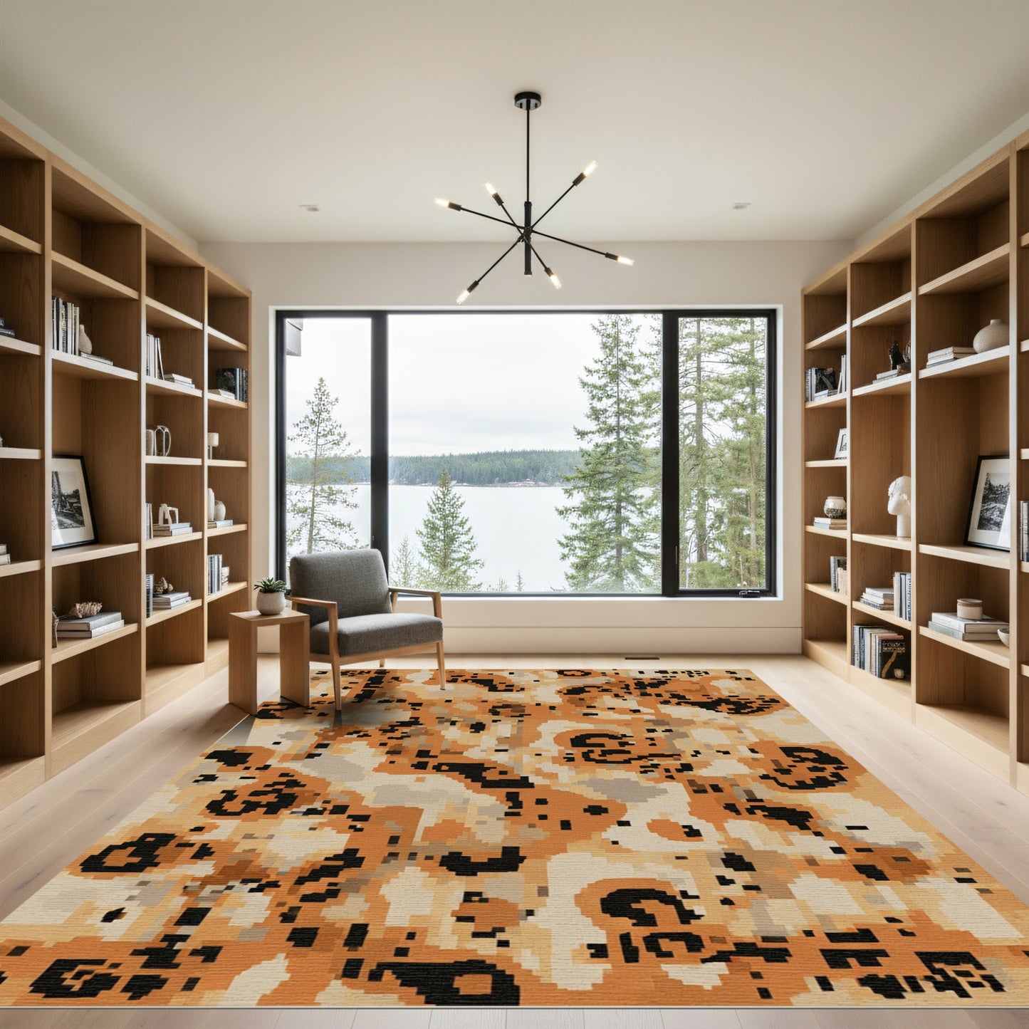 Rustic Orange Camouflage Organic Forms Rug