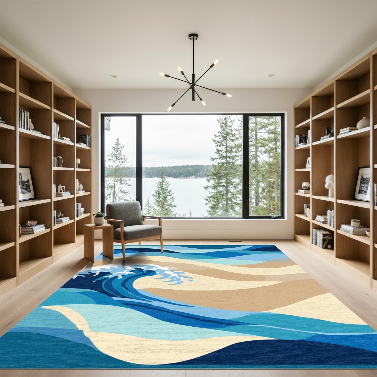 Ocean Blue Abstract Cresting Wave Rug