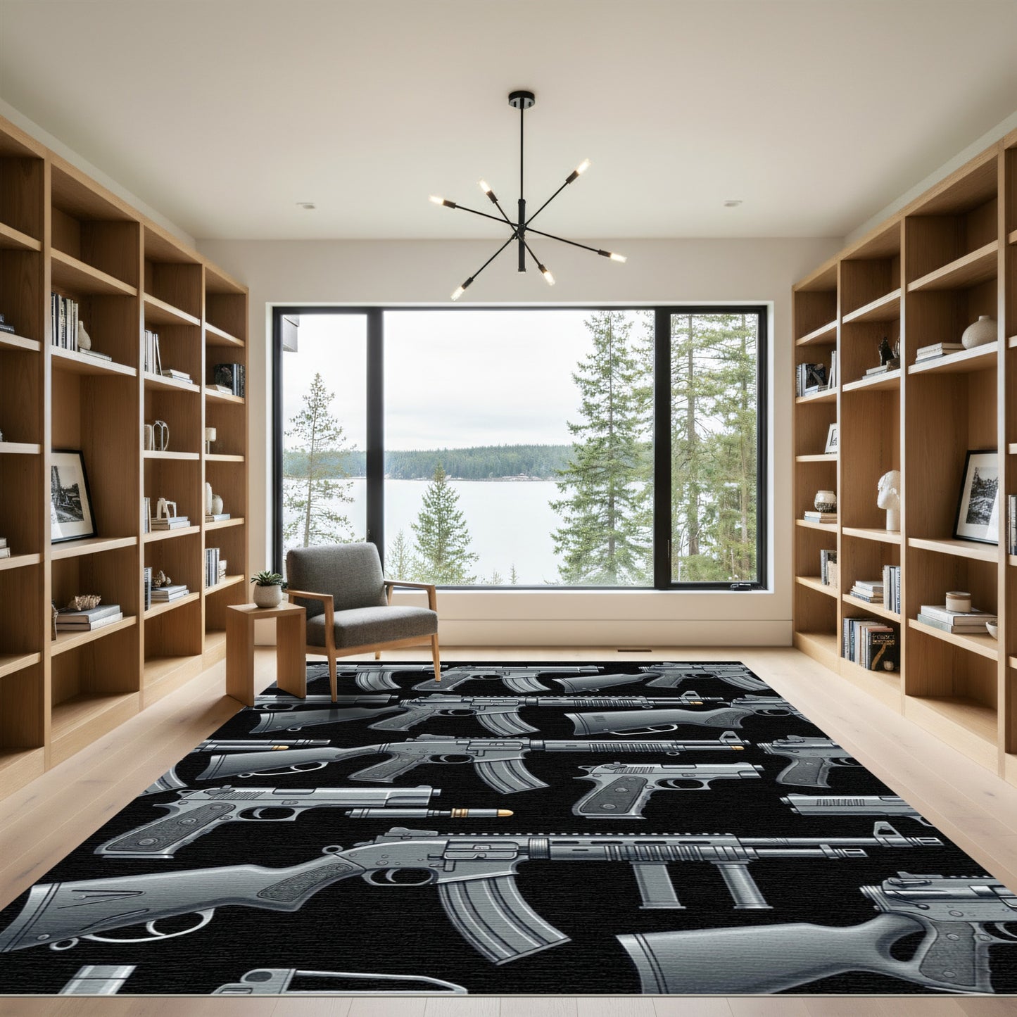 Industrial Monochrome Tactical Firearm Composition Rug