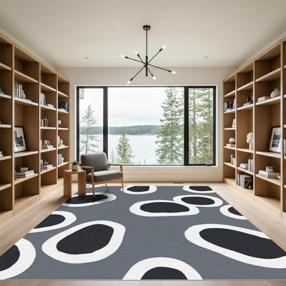 Abstract Gray And Black Blob Rug