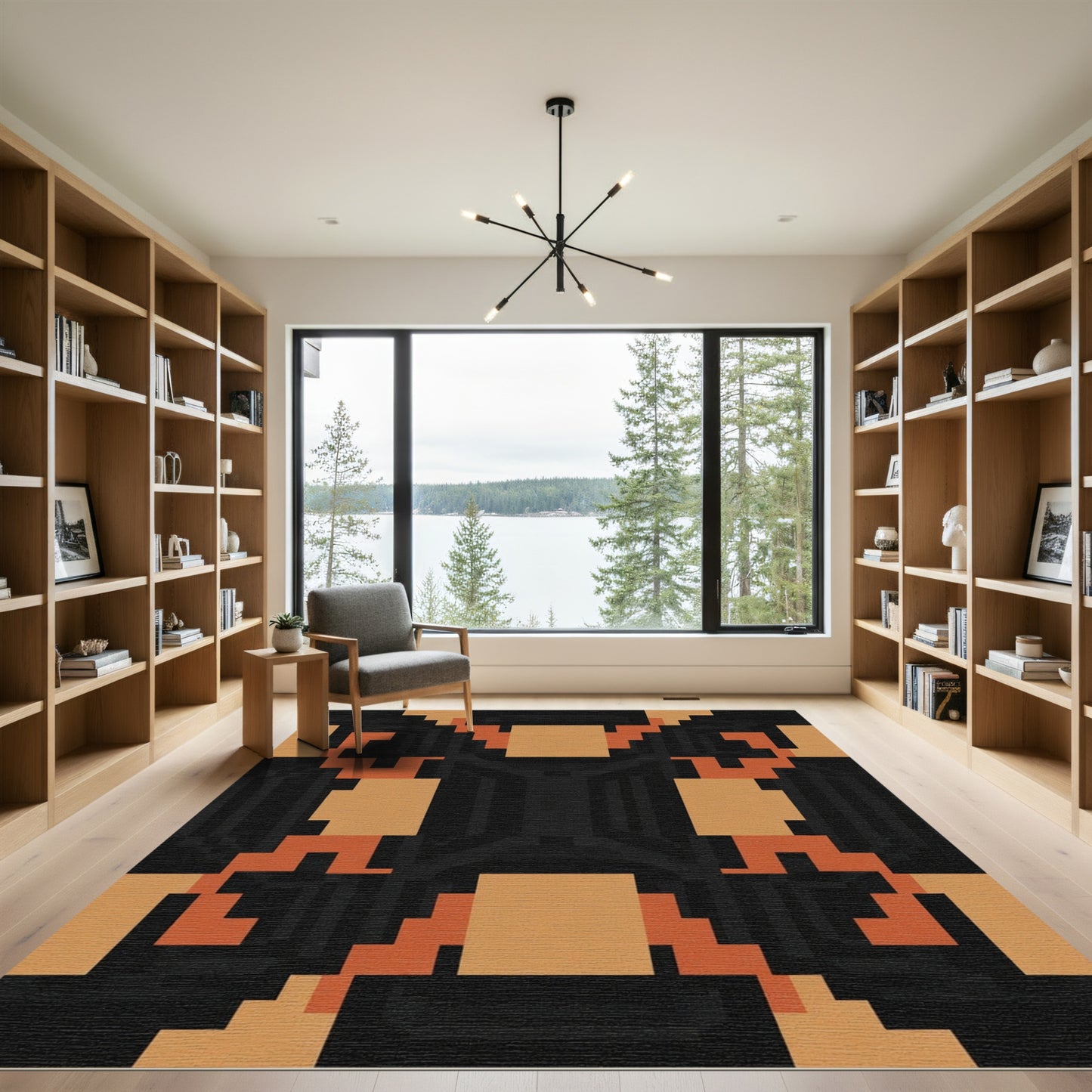 Retro Geometric Orange Squares Rug