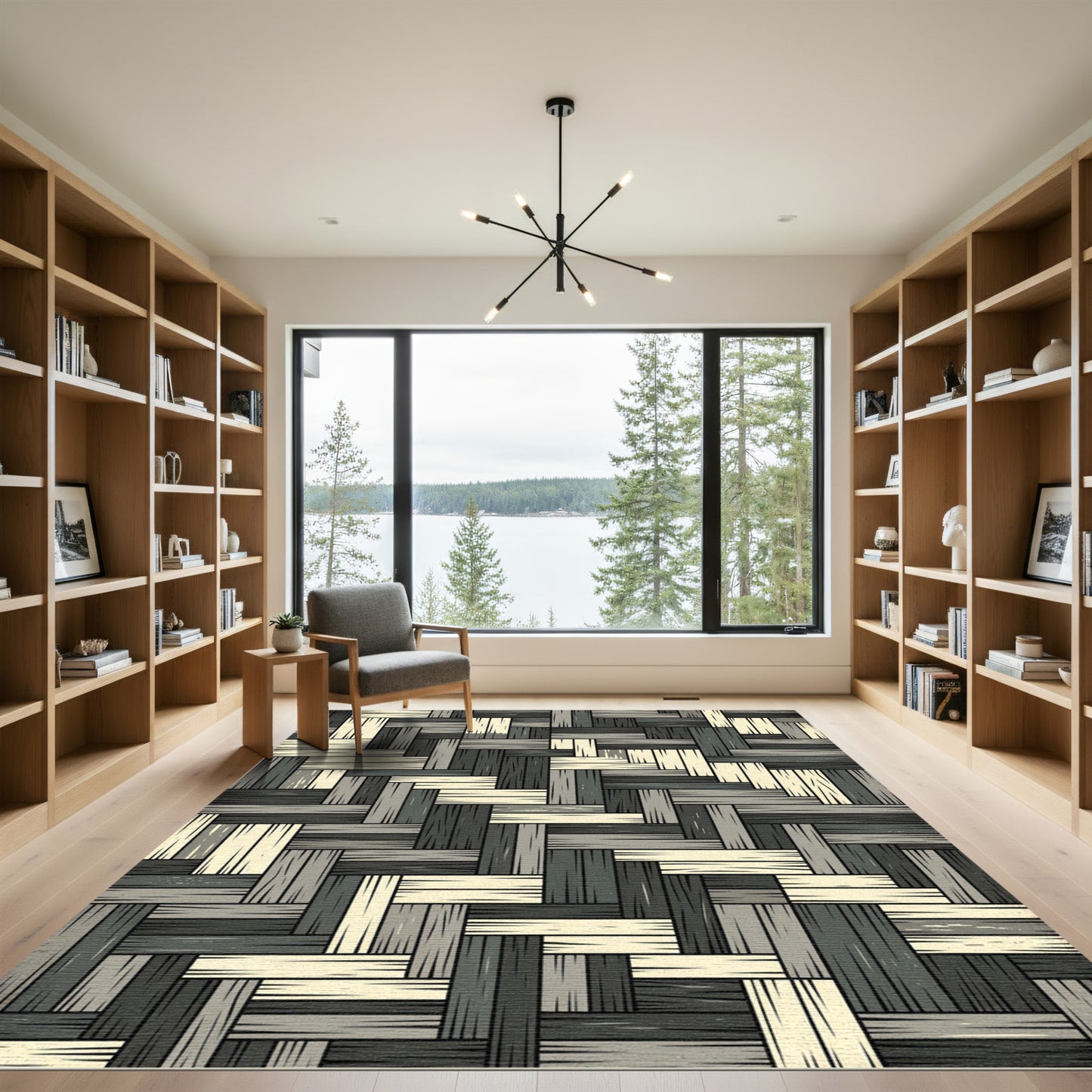 Monochrome Woven Basketwork Geometric Rug