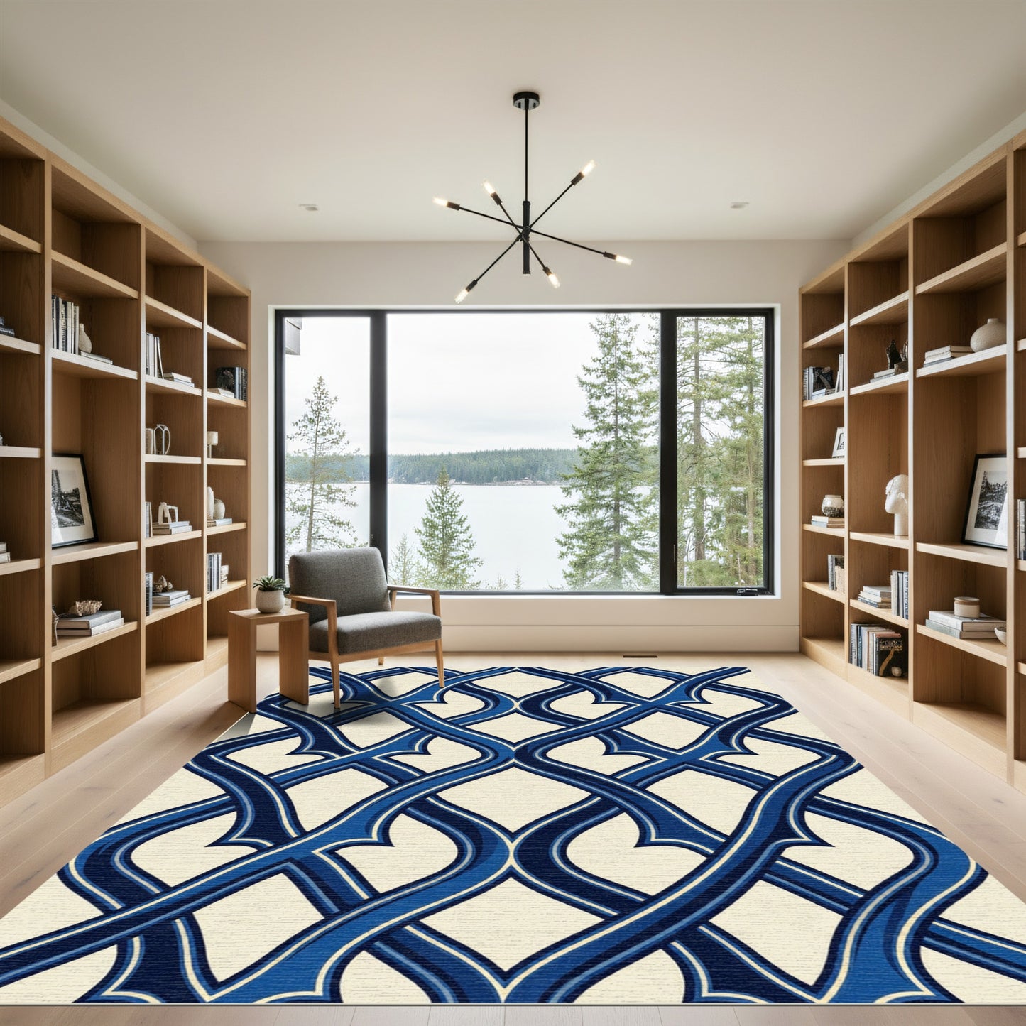Navy Blue Interlocking Woven Lattice Rug