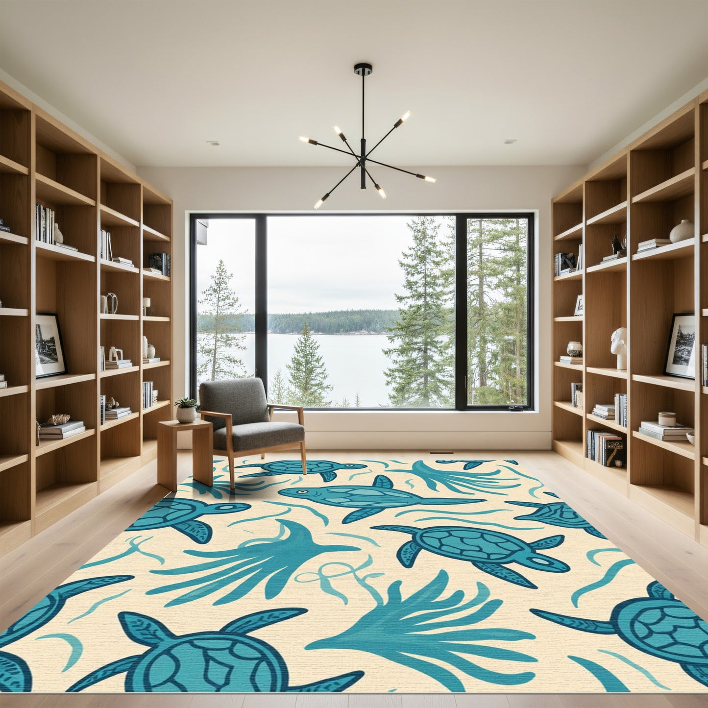 Teal Sea Turtles Ocean Kelp Rug