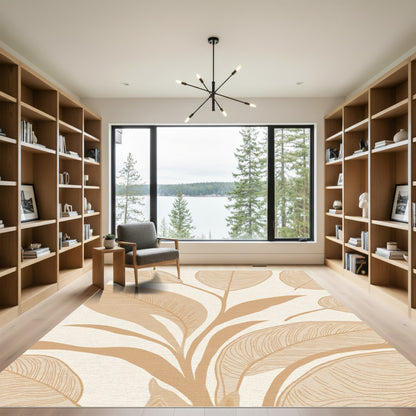 Tan Abstract Leaf Outline Rug