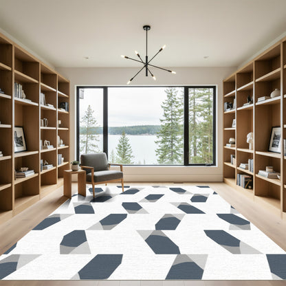 Navy Gray Geometric Abstract Shapes Rug