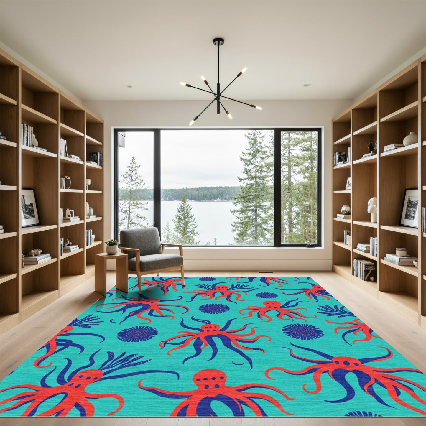 Coral Octopus Marine Medallion Rug