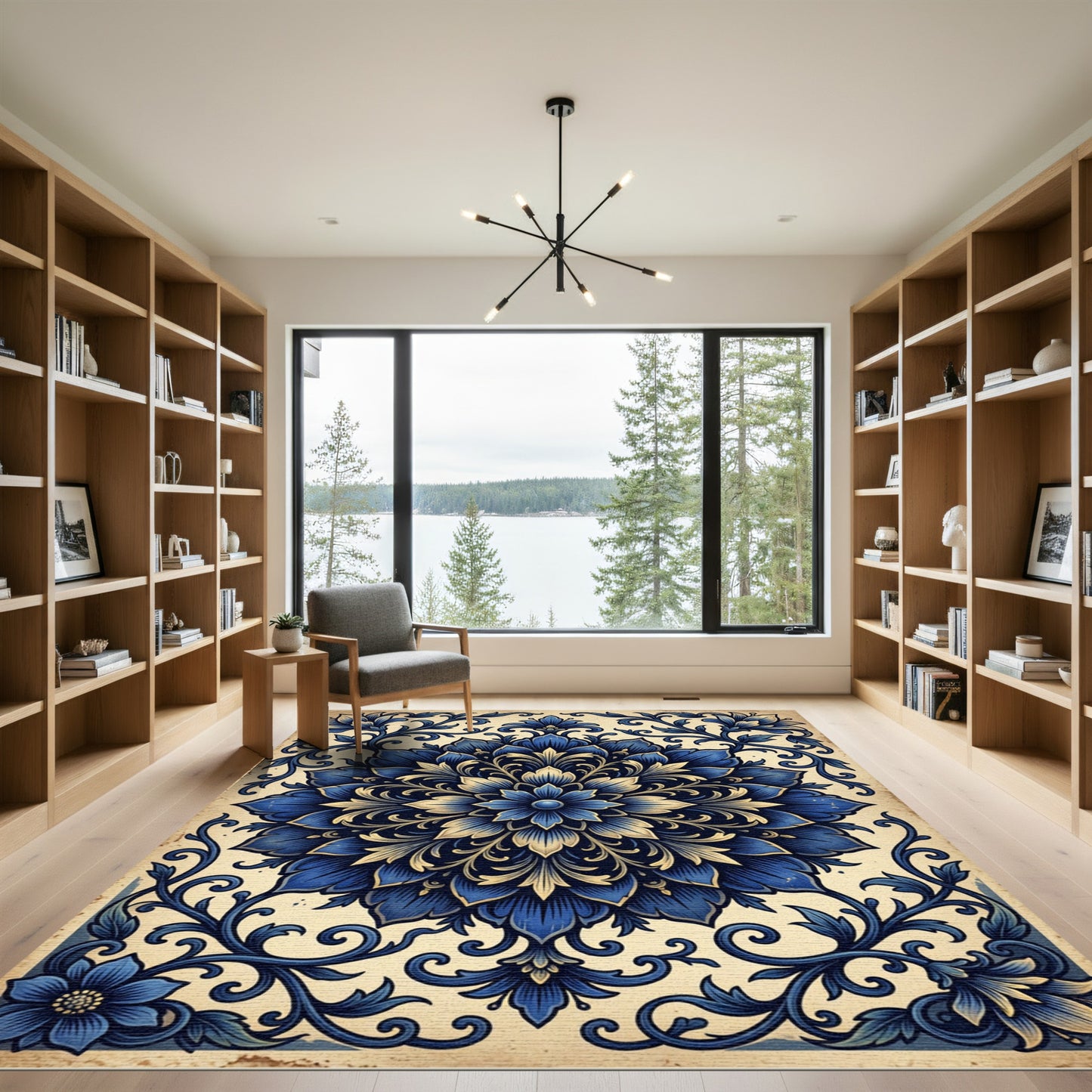 Intricate Blue Floral Medallion Rug