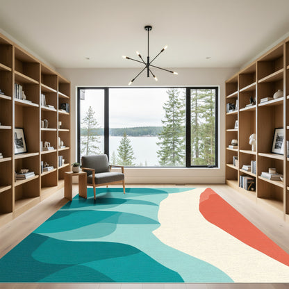 Teal Coral Abstract Flowing Waves Rug