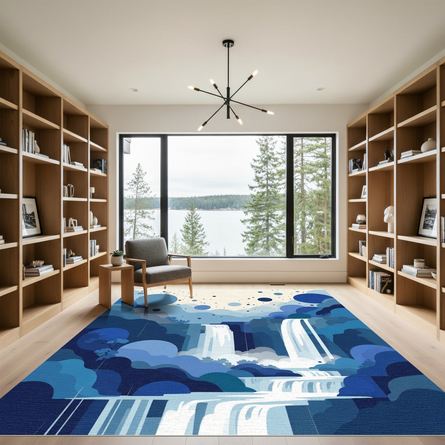 Abstract Blue Waterfall Cloud Scape Rug