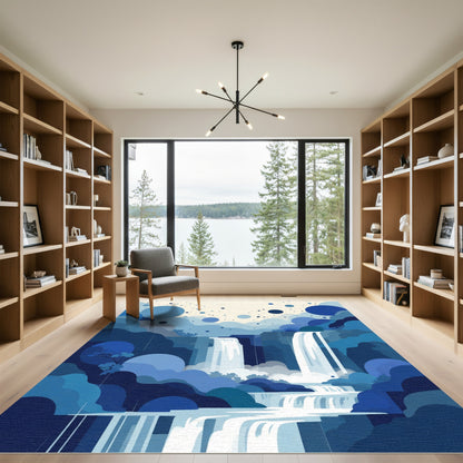 Abstract Blue Waterfall Cloud Scape Rug