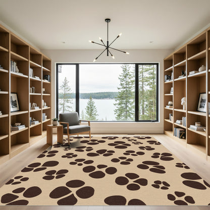 Brown Paw Prints on Beige Field Rug