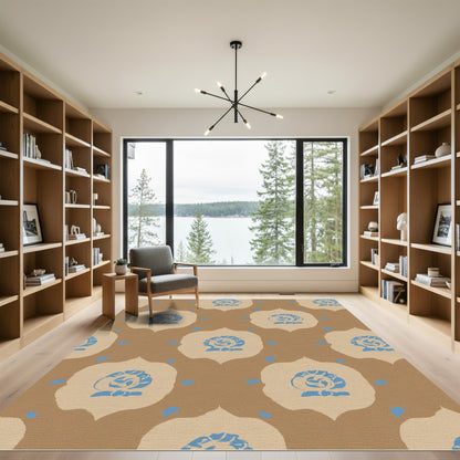 Blue Floral Medallion Tan Rug