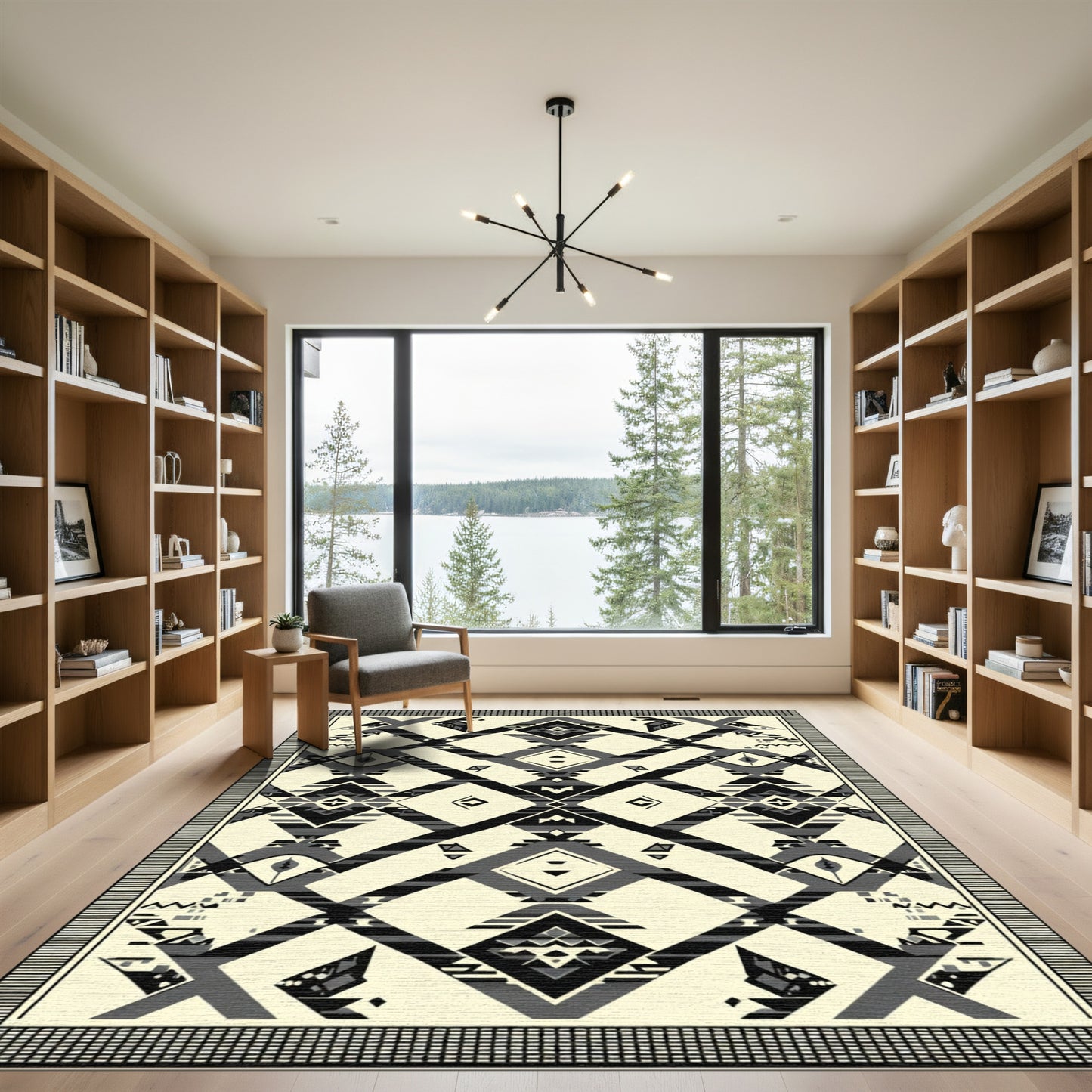 Bold Black Cream Geometric Navajo Rug