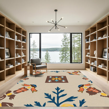 Brown Blue Orange Floral Tile Rug