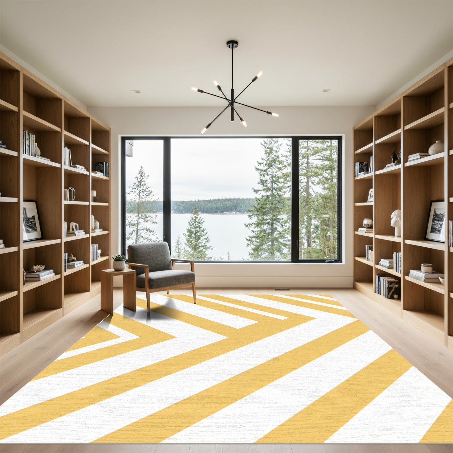 Golden Yellow Diagonal Stripe Chevron Rug