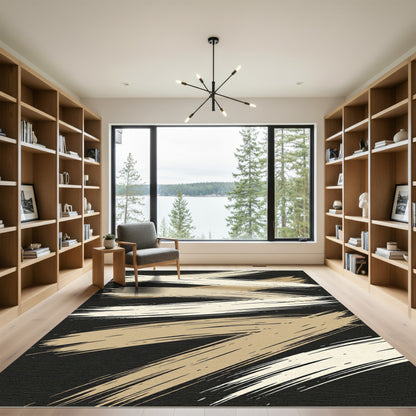 Bold Beige Brushstroke Abstract Rug