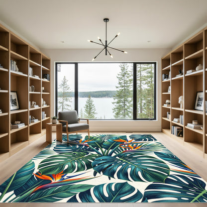Lush Tropical Bird of Paradise Foliage Rug