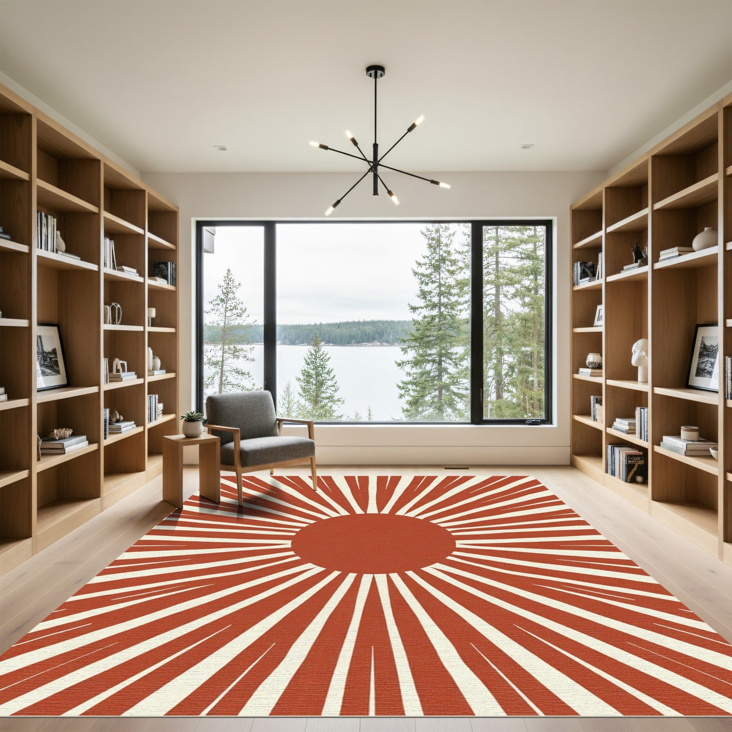Terracotta Sunburst Rays Rug