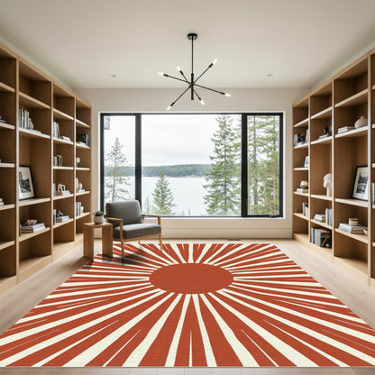Terracotta Sunburst Rays Rug